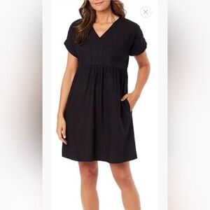 Briggs New York Linen Blend v-neck Dress With Pockets, black, large